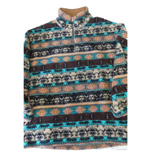 Sherpa 1/4 Zip Western Pullover Jacket M Sunshine & Rodeo Comfy Southwest Cozy
